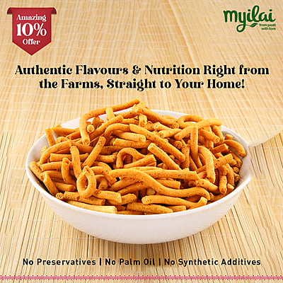 Bowl of Millet Kara Sev with: Authentic flavors, no preservatives, no palm oil, no additives