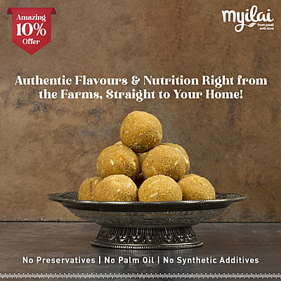 Platter of Navdhanya Laddu with text: Authentic flavors, no preservatives, no palm oil, no additives